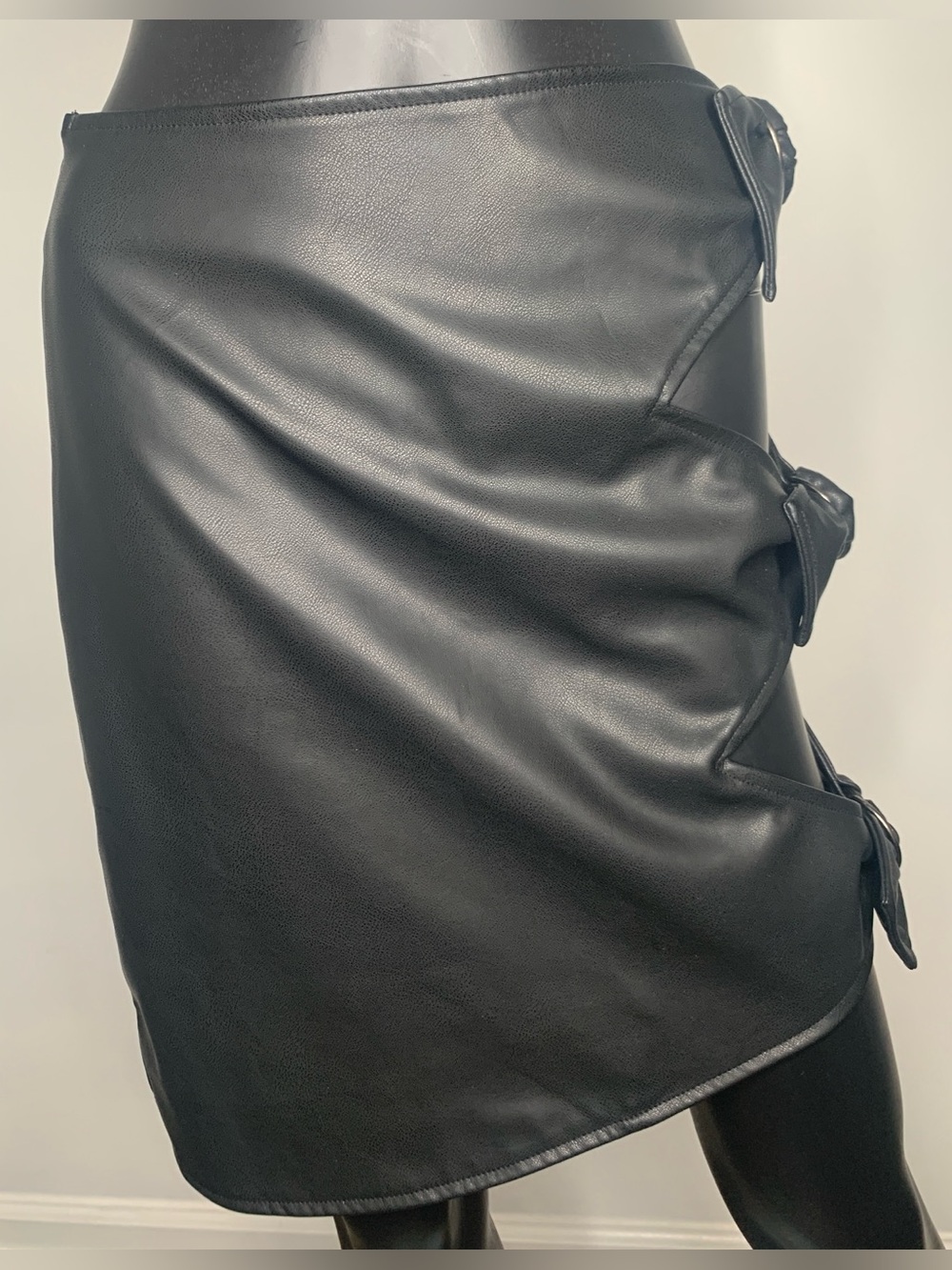 AKIRA Black Faux Leather Buckled Mini Skirt